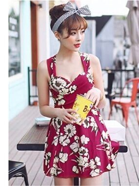 Cocopear Floral Sweetheart One-Piece Swimsuit Dress in Berry size Lg